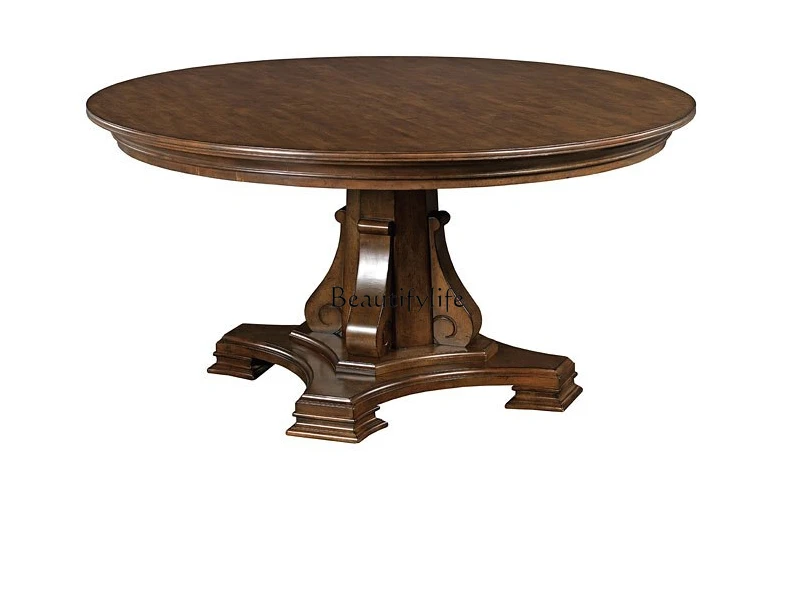 

Household Solid Wood Dining Tables and Chairs Set Mortise and Tenon Distressed round Table Customized