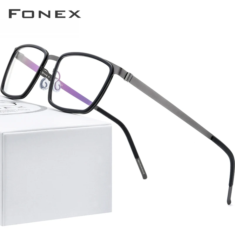 

FONEX Acetate Alloy Eyeglasses Frames Men Square Glasses 2020 New Korean Screwless Eyewear 98629