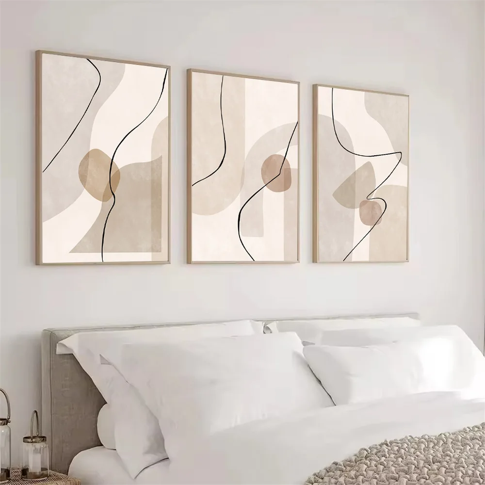 Abstract beige Geometry Line Wall Art Canvas Painting Pictures Boho Posters And Prints Modern Living Room Interior Home Decor