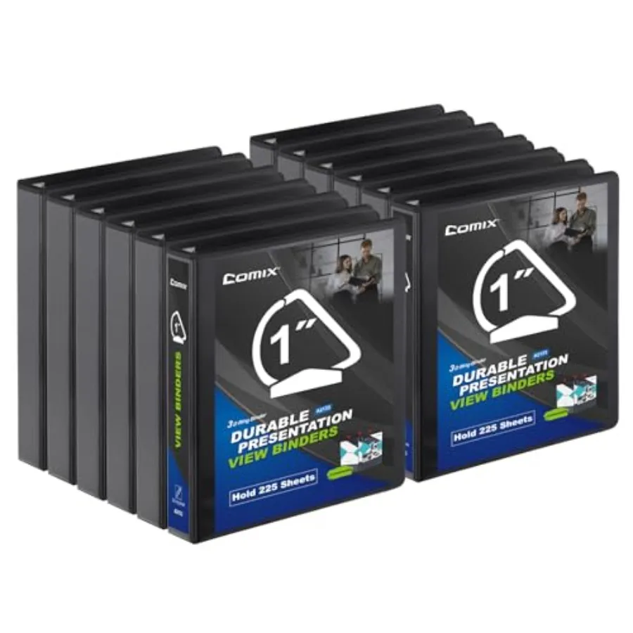 

D-Ring Basic View Binder 1 inch 3 Ring Binders 2.4mm-Thick Hold 225 Sheets of 8.5" x 11" Paper 1