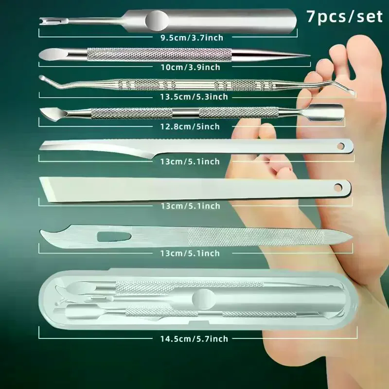 3/10Pcs Stainless Steel 7 Piece Pedicure Manicure Tool Kit Non Slip Handle Storage Case For Home Salon Nail Care