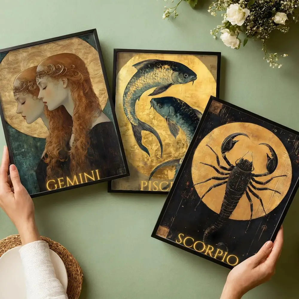 Golden Constellation Poster Stickers HD Painting Self-Adhesive Art for Bedroom Living Room Home Decor Modern Wall Decals Gift
