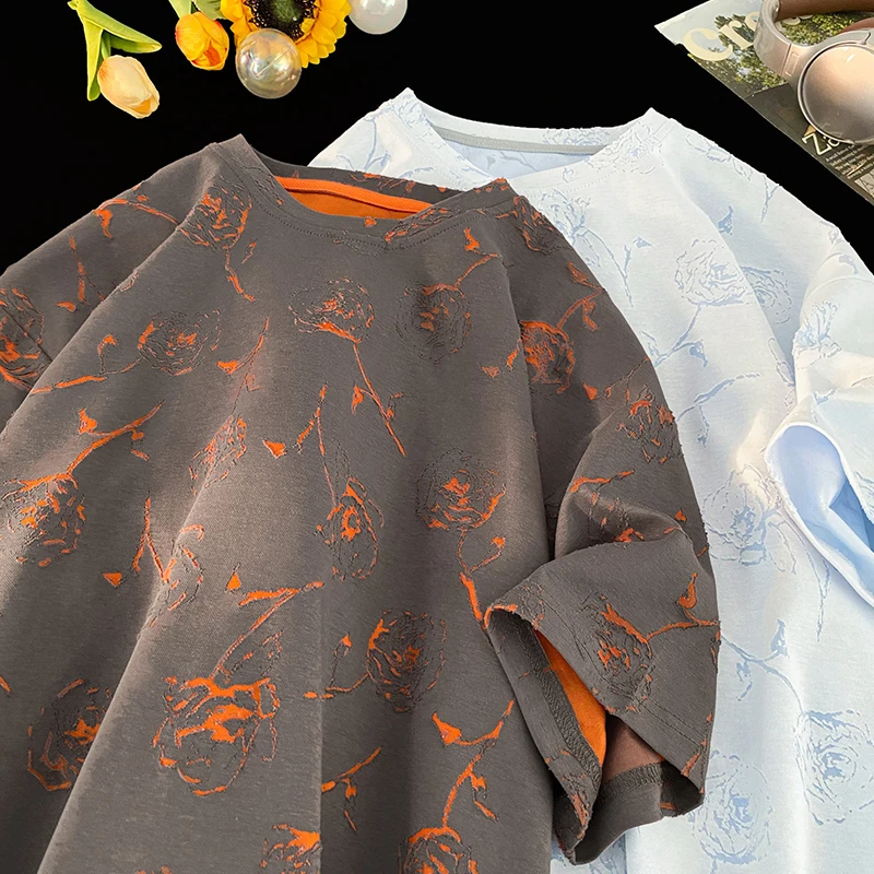 Men's Cotton T-shirt Flower 5XL Mens Oversized T Shirts Fashion Tee Shirts Casual Wear Summer Tshirt Big Size for Man