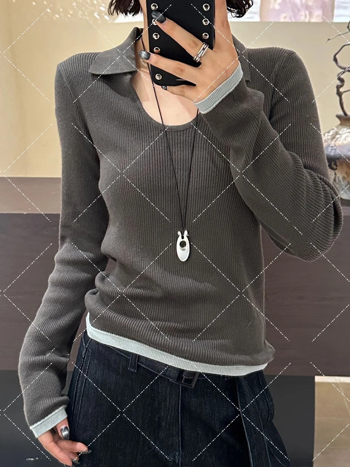 Ele Knitted Long Sve Damen Base Irt Commute Sle Simple Head Over Autumn Lazy Faion Vielseitige Quali-Strickwaren