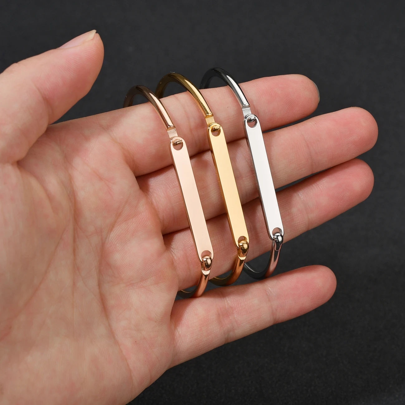 Stainless Steel Trendy Bangles Bracelets Hand Chain for Women Blank Bar Couple Cuff Bangle Birthday Christmas Jewelry Gifts