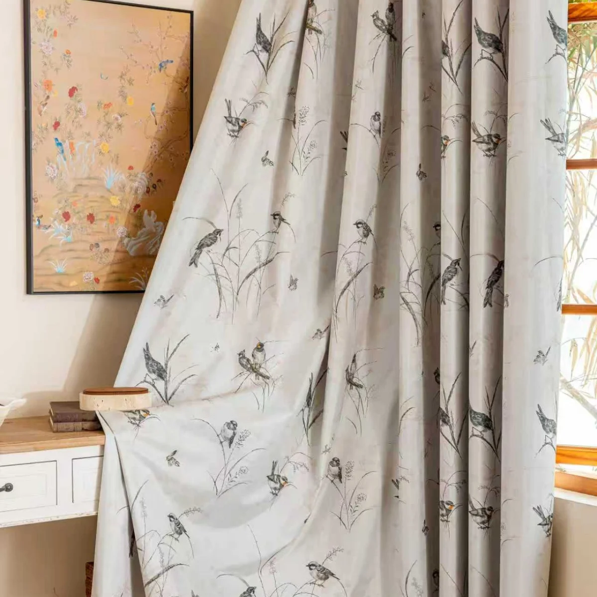 Maßgeschneiderte Verdunkelungsvorhänge im neuen Stil, luxuriöse Stoffvorhänge mit Vintage-Print für Fenster, elegante Heimdekoration, 1 Stück, Breite 100 cm