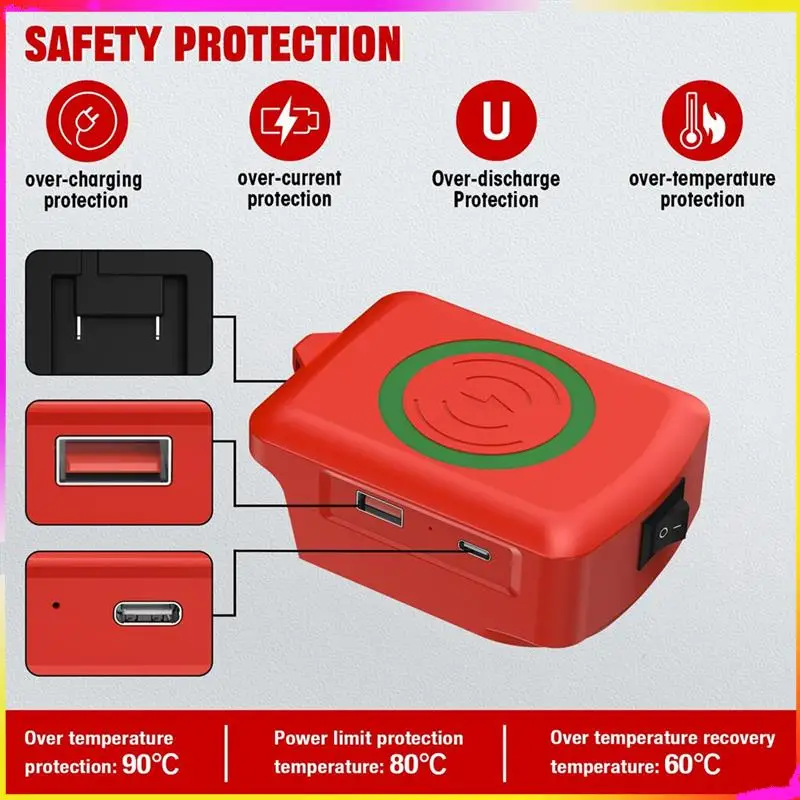 Cargador inalámbrico USB M04K para cargador de teléfono inalámbrico con batería de litio M18 de 18V