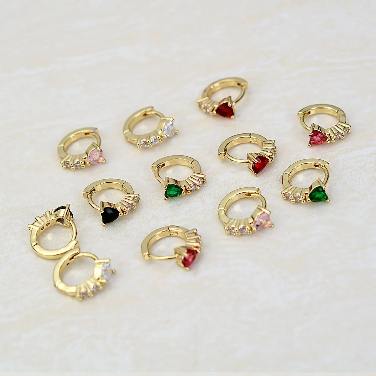 Huggies Earrings Purple white Green Blue Red Square Heart Silver Color Small Hoop Earrings for Women Girls Wedding Jewelry