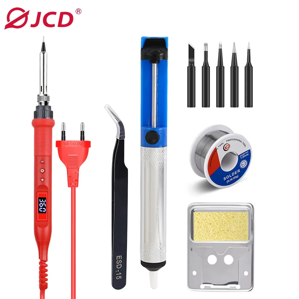 

JCD 80W Digital Electric Soldering Iron Kit 908U Temperature Adjustable Welding Tools Ceramic Heater Soldering Tips Repair Tool