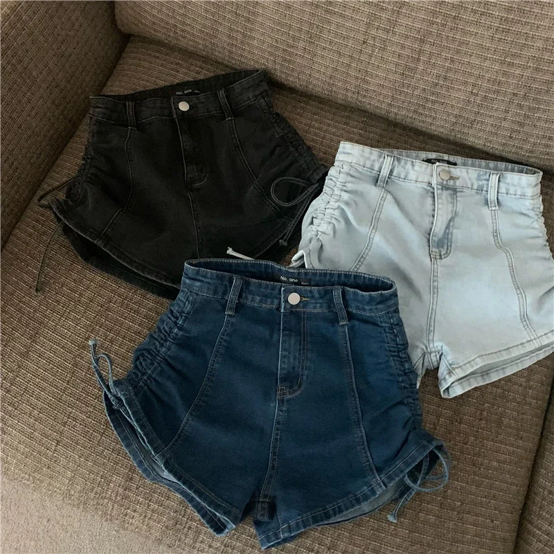 GIDYQ Y2k Streetwear High Waisted Denim Shorts Women Vintage Fashion Chic  Drawstring Jean Shorts Sexy Slim Short Jeans Summer