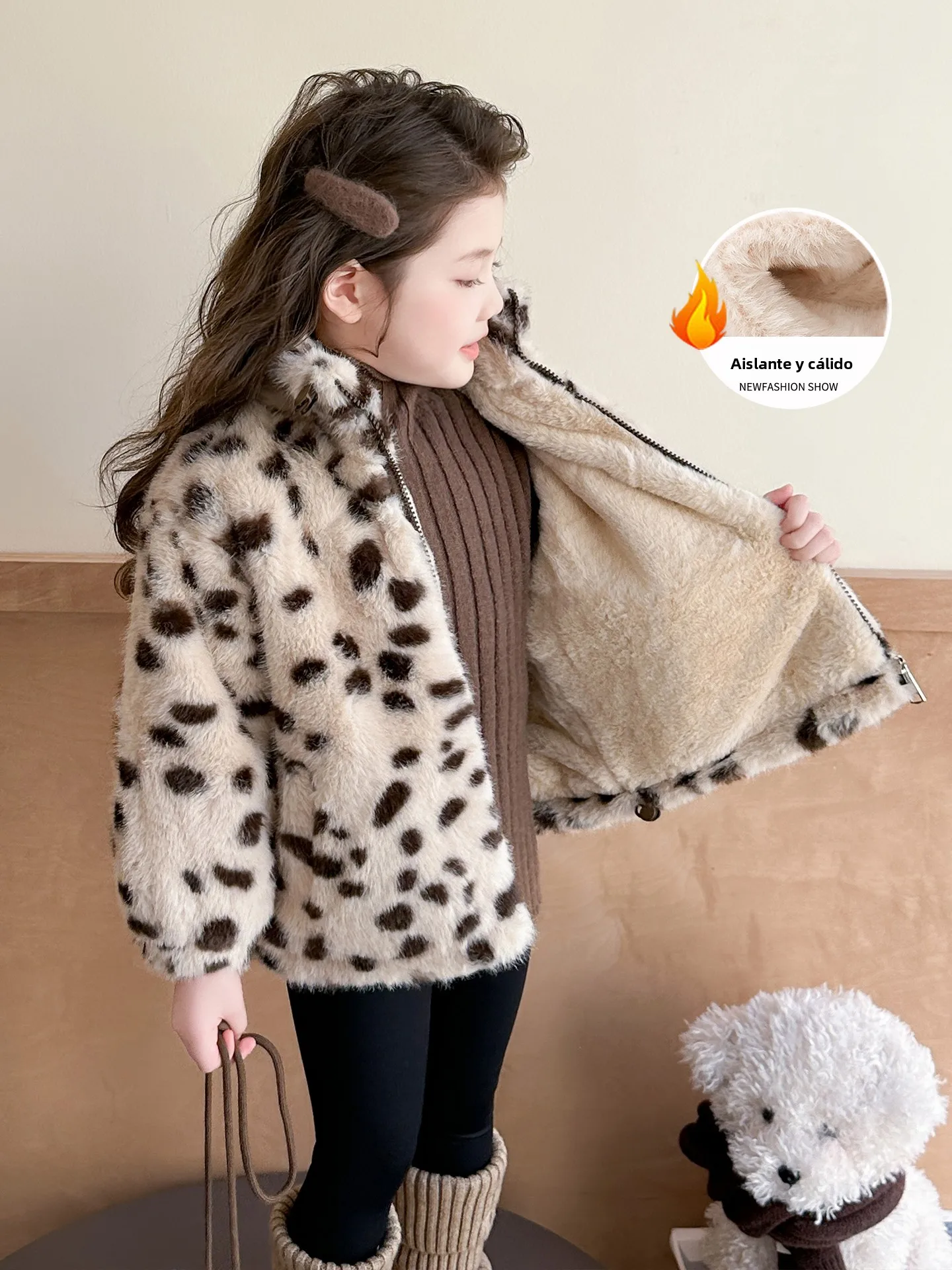 Abrigo de lana uesa para niñas, ropa de invierno de aodón cálida y a la moda para niños, con gorro, chaqueta de abrigo pa...