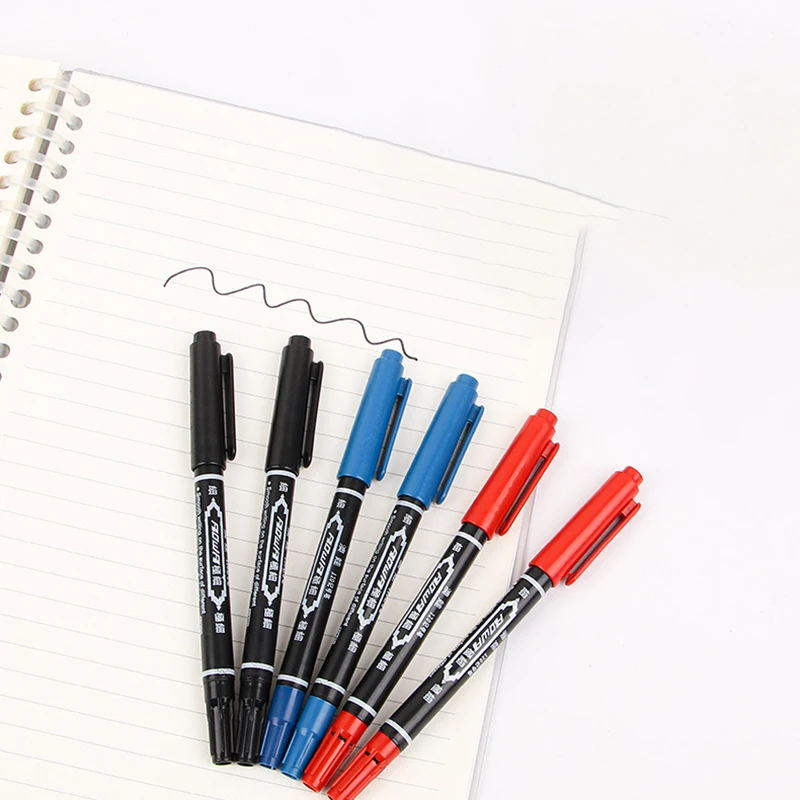 10 Stück Twin-Tip-Ölmarker in Schwarz/Blau/Rot, 0,5/1 mm, doppelköpfiger Permanent-Kunstmarker, Schreibwaren, Schul- und Bürobedarf – Detail 12