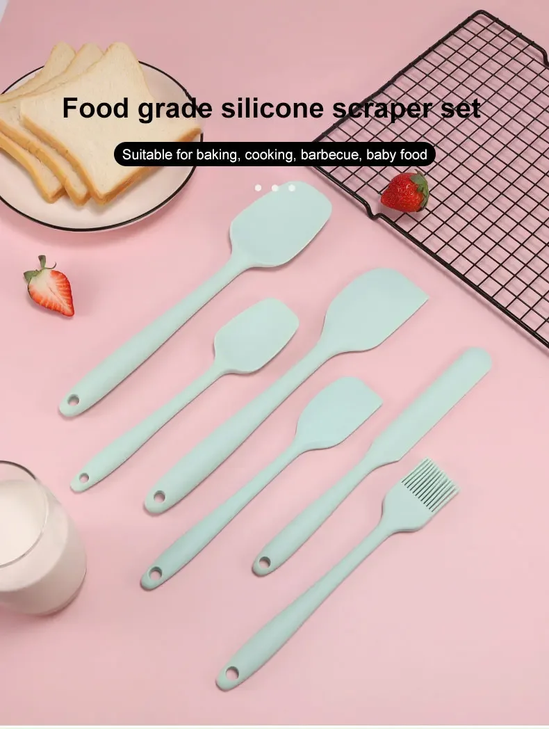 6-teiliges Silikon-Spatel-Set, lebensmittelecht, antihaftbeschichtet, hitzebeständig, Spatel, Wender zum Kochen, Backen, Mischen, Backen – Detail 1