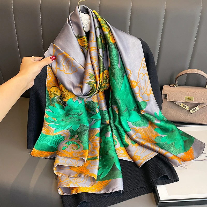 

Luxury Print Silk Feeling Scarf for Women Design 180x90cm Large Shawl Wraps Neckercheif Female Headband Bandana Foulard Stoles