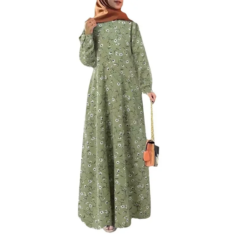 Abito musulmano da donna Turchia Manica lunga Abaya floreale di grandi dimensioni per donna O-Collo Maxi abito Abiti vintage da festa di moda primaverile