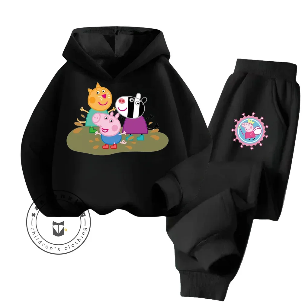 2024 Peppa Cartoon Adorable High Cost Performance Children New Long Sleeve Hoodie Set with Durable and Soft Material Design