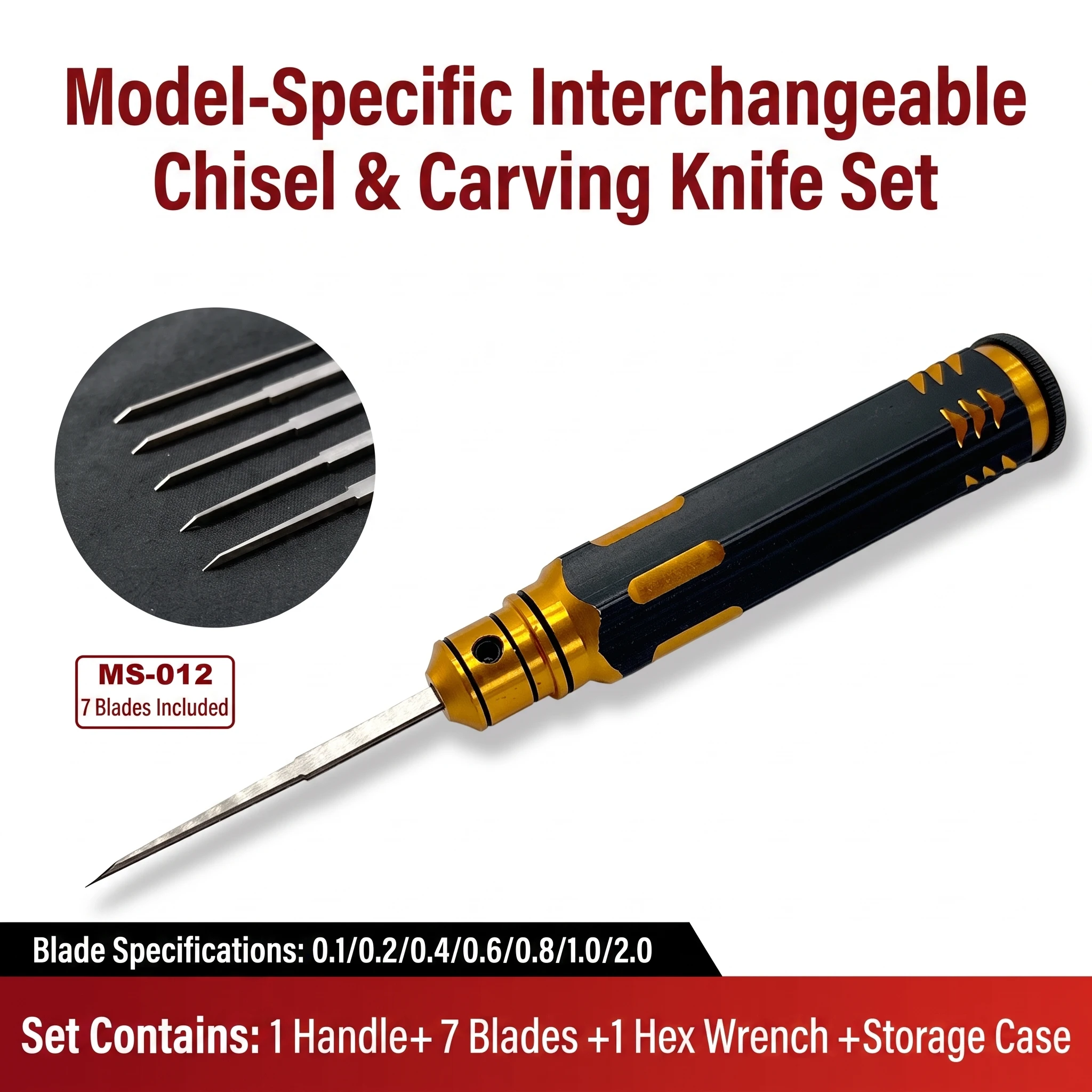 YGTITAN 7-in-1 Model Scriber Chisel Engraving Tool Kit Aluminum Handle HSS Blades for Gundam GK Plastic Model Hobby DIY