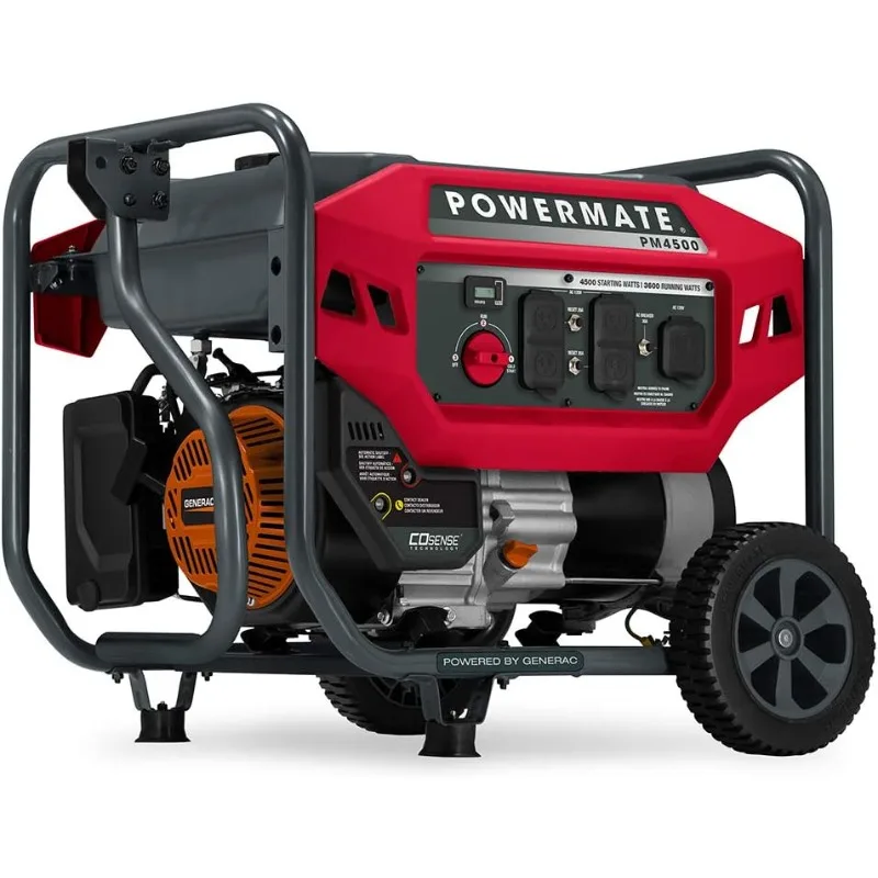 Powermate PM4500 4,500-Watt Gas-Powered Portable Open Frame Generator COsense Technology Quiet Operation Home Camping RV