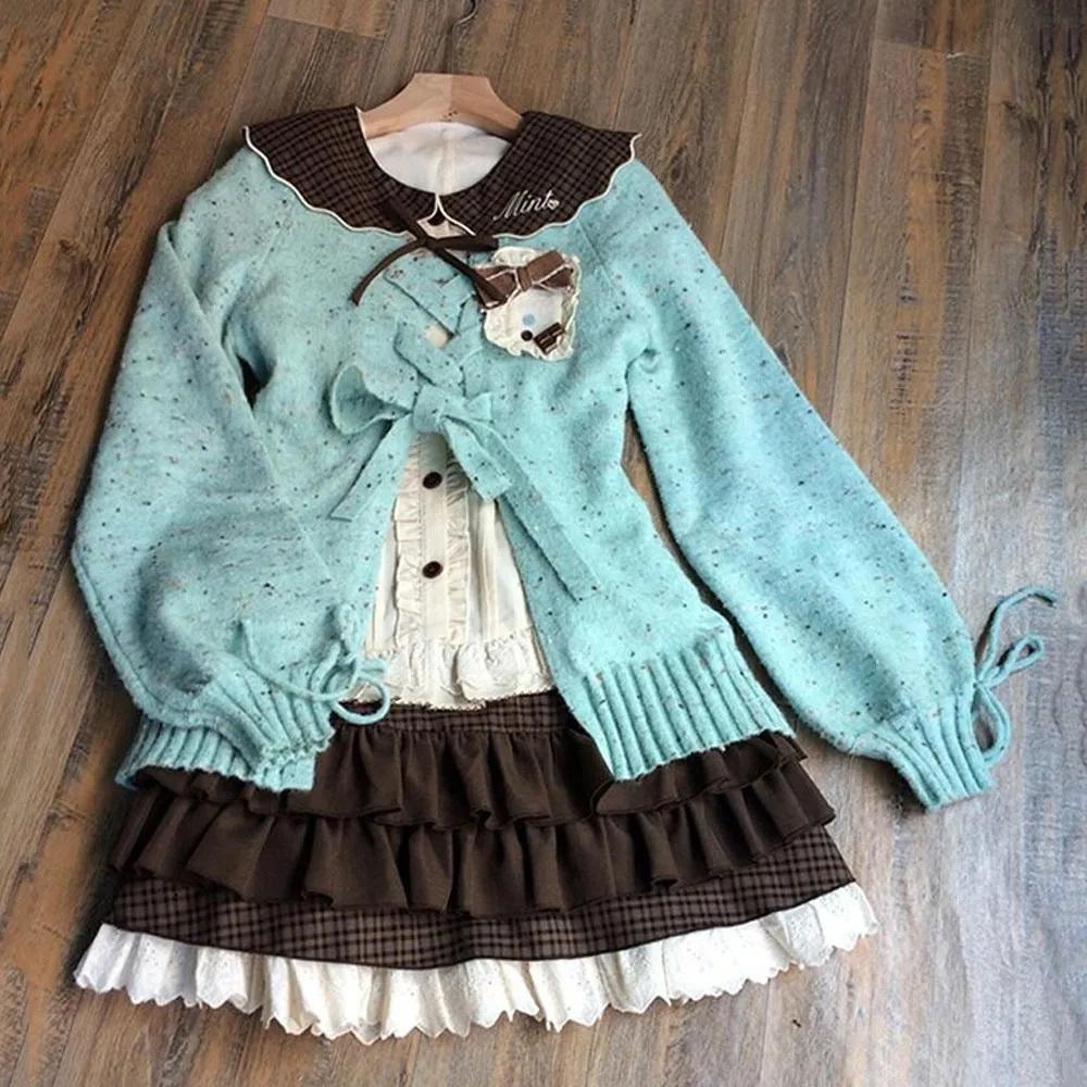 

Полый бандажный свитер, милые кардиганы в стиле Лолиты, женские Y2k, эстетический кавайный карман с бантом, 2026, японская повседневная уличная одежда, топы JK