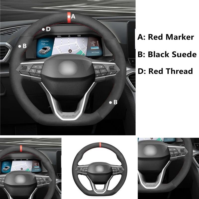 Black Suede DIY Red Marker Car Steering Wheel Cover for Seat Leon Ateca Tarraco 2020-2021 Seat Cupra Leon