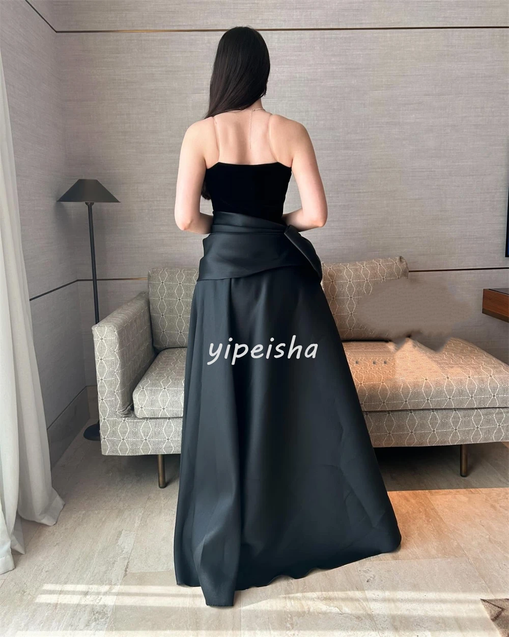 Индивидуальные современные стильные простые джерси с бантом и складками, длинные платья трапециевидной формы без бретелек, платья для особых случаев на заказ, доступны подходящие размеры