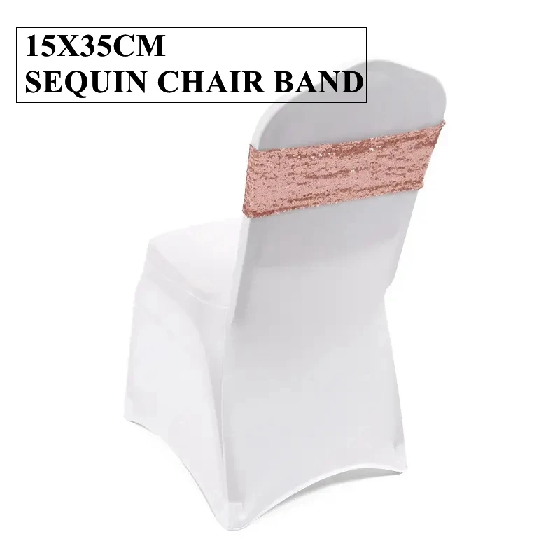 

Rose Gold Single Layer Back Sequin Lycra Spandex Chair Band Sash Bow For White Cover Wedding Banquet Event Decoration