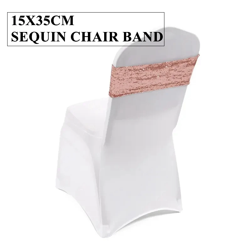 Rose Gold Single Layer Back Sequin Lycra Spandex Chair Band Sash Bow For White Cover Wedding Banquet Event Decoration