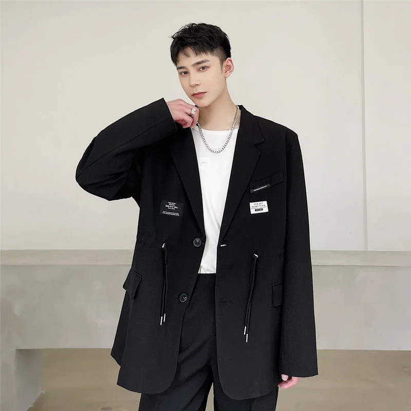 Wear Men's Fashionable Simple Suit Coat Waist Drawstring Design Single Breasted Blazers Oversized Coat 2022 Spring 2Y5852