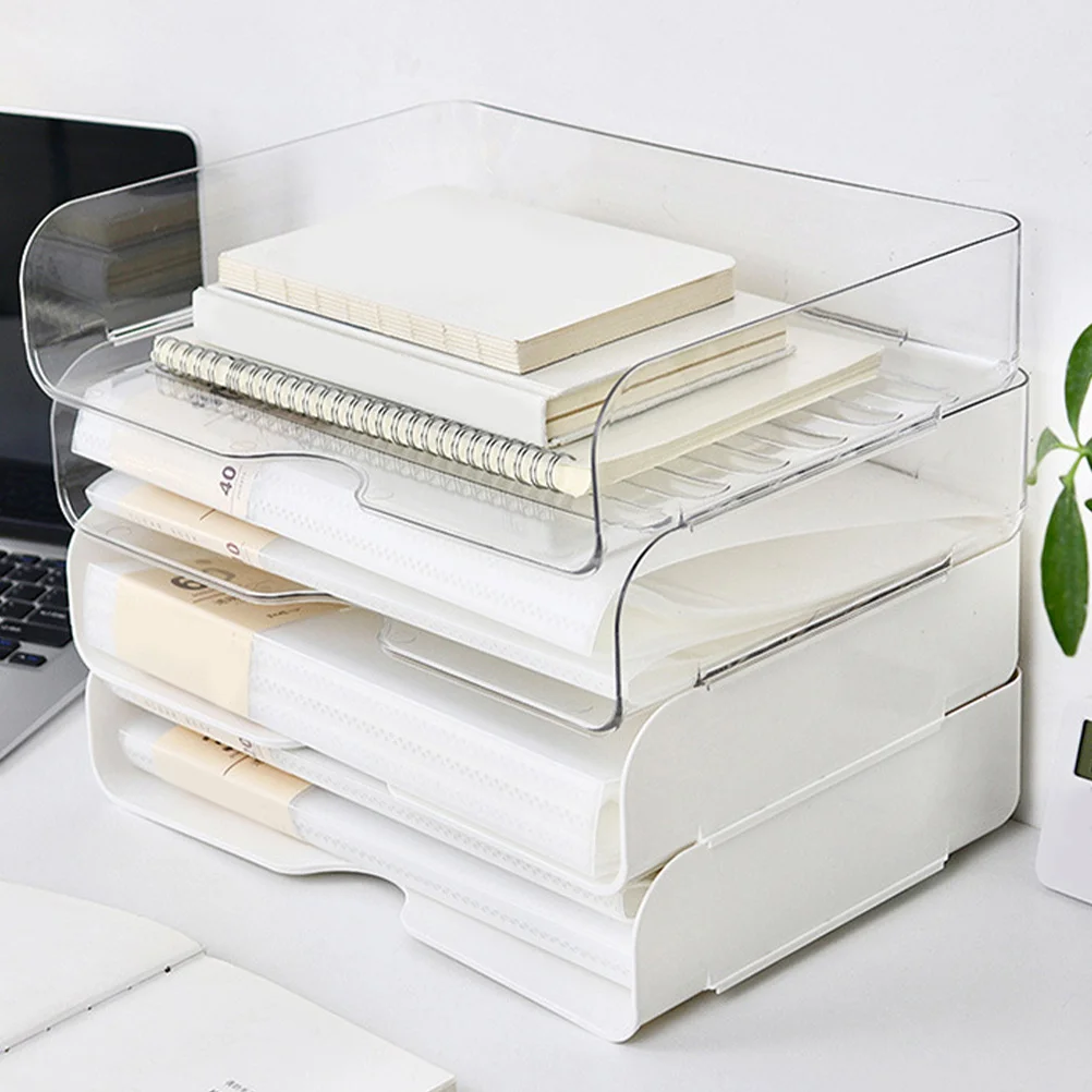 4Pcs Desktop Paper File Organizer Stackable Office Tray Paper Shelf Storage Desk File Holder Paperwork Organizer