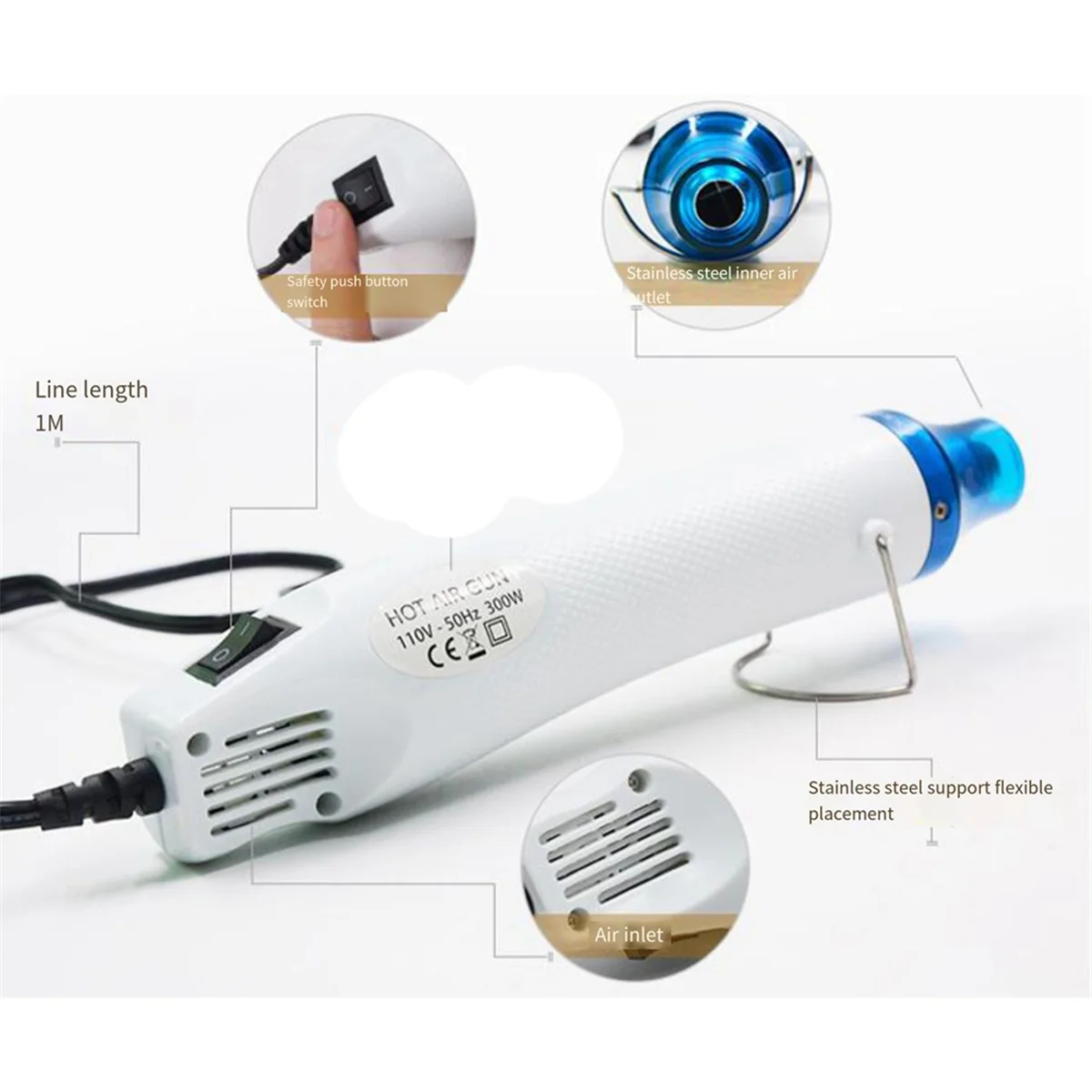 300W Hot Air Machine Mini Temperature Blower Electric Power Hot Dryer for Craft Embossing Shrink Wrapping PVC EU Plug D