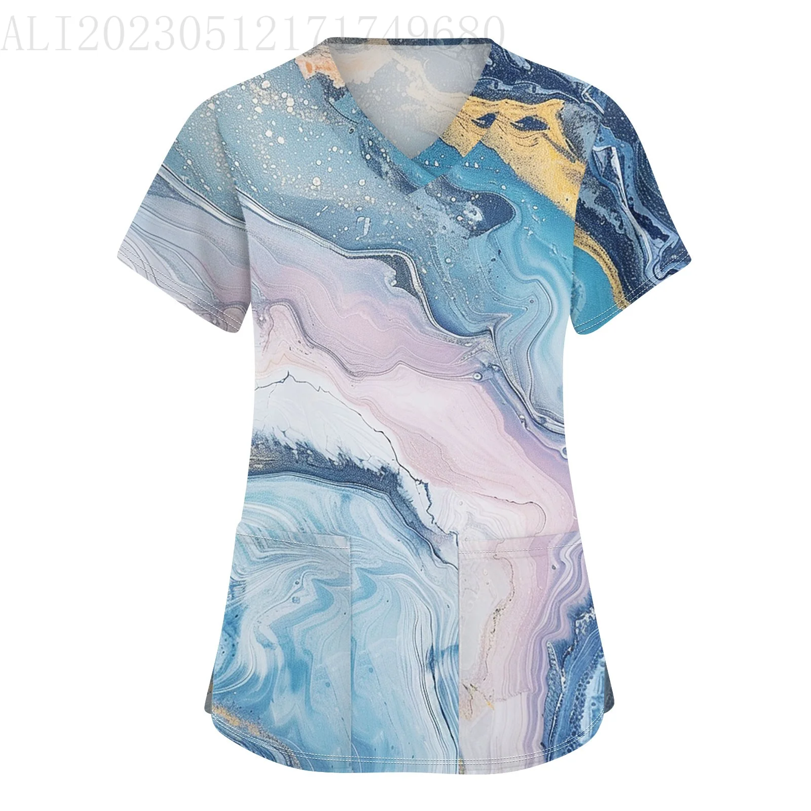 Uniformes médicos casuais enfermeira impressão feminina manga curta topos com decote em v uniformes de cuidados de beleza moda casual solto topo alta quali