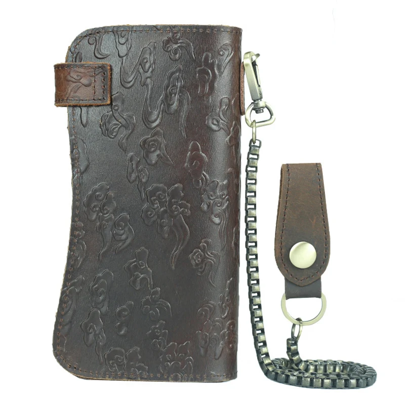 กระเป๋าสตางค์ผู้ชาย Anti-Theft Dragon Design กระเป๋าสตางค์ VINTAGE หนัง Cowhide แท้ตั๋ว Key Holder เก็บการ์ดกระเป๋า