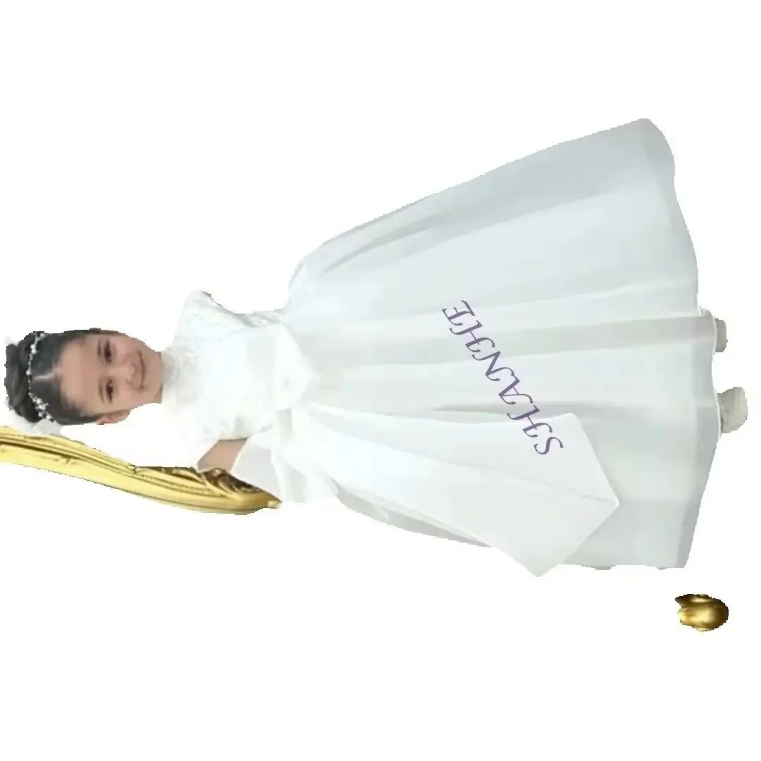 CustomizedBow Princess Long Ball Wedding Party Dress For Girl Ankle Length Applique Elegant Classic Style First Communion Gown N