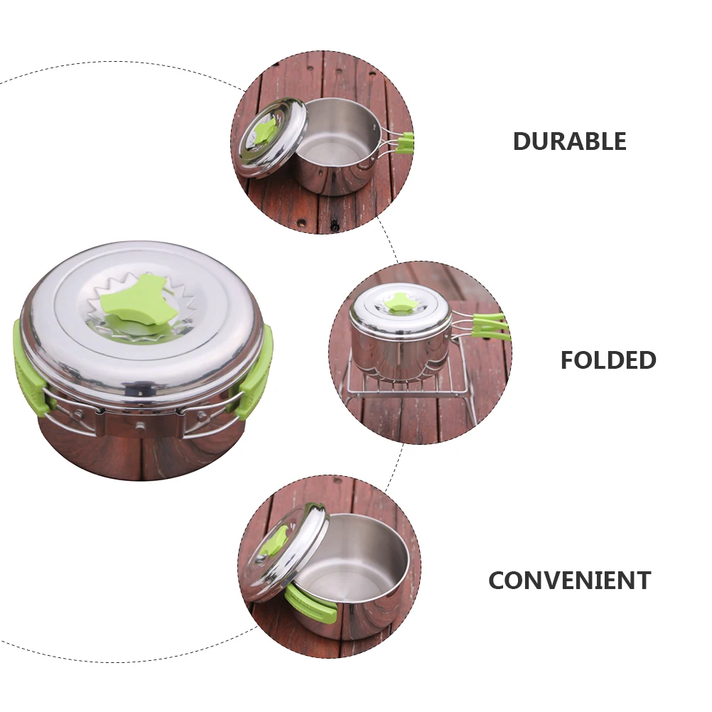 

Portable Outdoor Cookware Stainless Steel Camping Pan Foldable Compact Easy to Carry Camping Equipment Cooking Tool