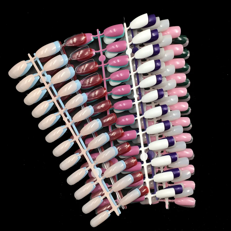 120pcs Fake Short Pointed Coffin False Nail Tips Stiletto False Nails Full Cover Pure Candy Color Ballerinas Press On Nail