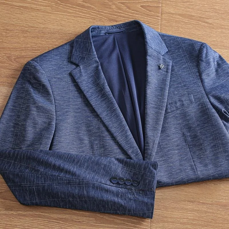 

Spring Autumn Men's Thin Breathable Casual Cheered Suit Jaet Two Button Elastic Faion Urban Sle Long Sve round Hem