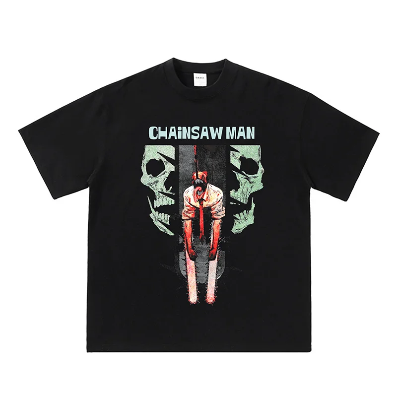 

Japanese Retro Animation Chainsaw Man Print Short Sleeve Large Size Casual Short Sleeve T-Shirt Joint Loose Crew Neck Cotton Tee
