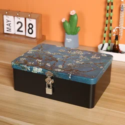 Retro Tinplate Box With Lock Key Desktop Storage Box, Cosmetics Iron  Metal Household Decorate Empty Boxes