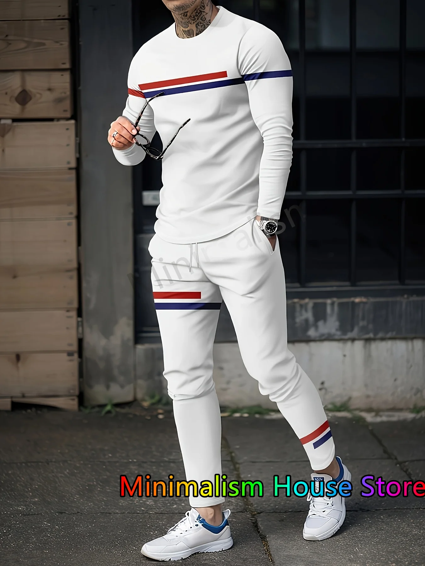 Mode Herbst Trainings anzug Streifen Langarm T-Shirt Hose Anzug Straße Vintage Sweatshirt übergroße männliche Kleidung 2 Stück Set