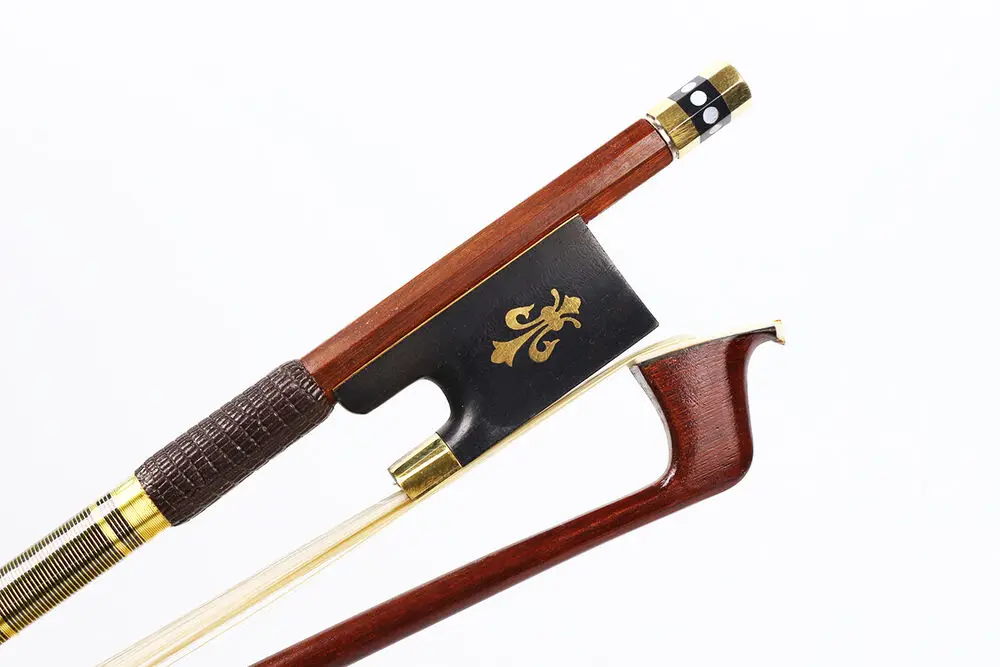 

4/4 Violin Bow Golden Black Silk Brazilwood Bows Hair Ebony Frog Golden Poplar Flower Inlay Beautiful Body Well Balance Upright