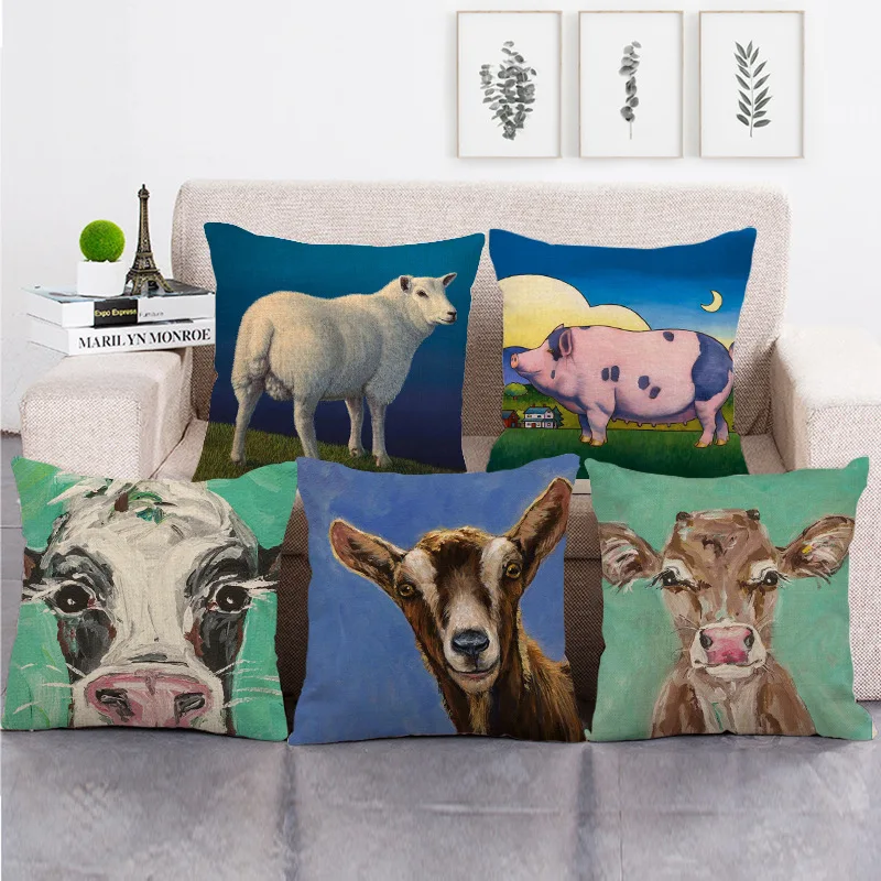 

Cute Sheep Cow Pillow Case Funny Cow Linen Pillowcase for Pillow Outdoor Sofa Bed Pillow Covers Decorative Home Decor 45x45