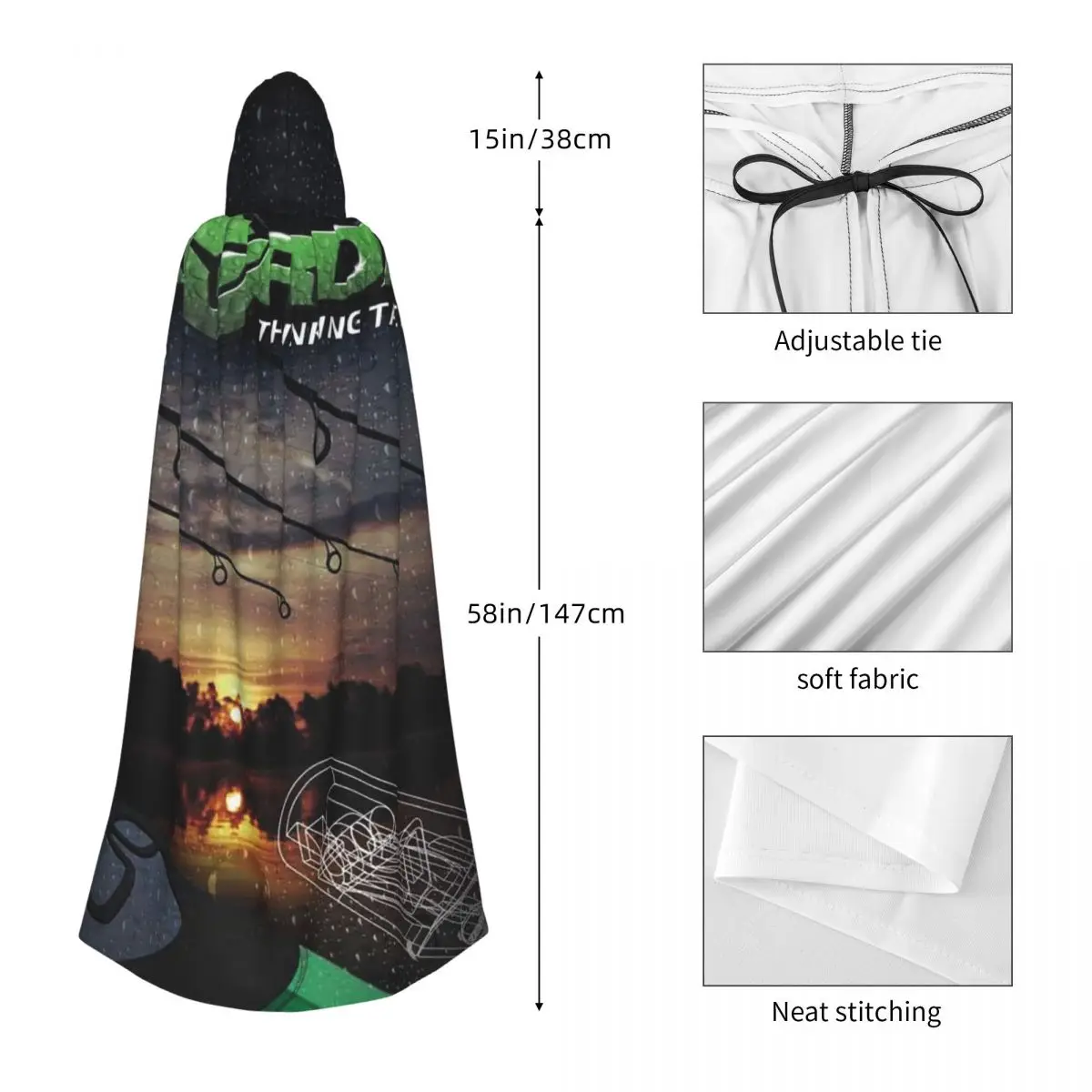 Korda-capa larga con capucha y logotipo de pesca, disfraz Medieval de bruja, capa de Cosplay, abrigo de Halloween para adulto, Unisex