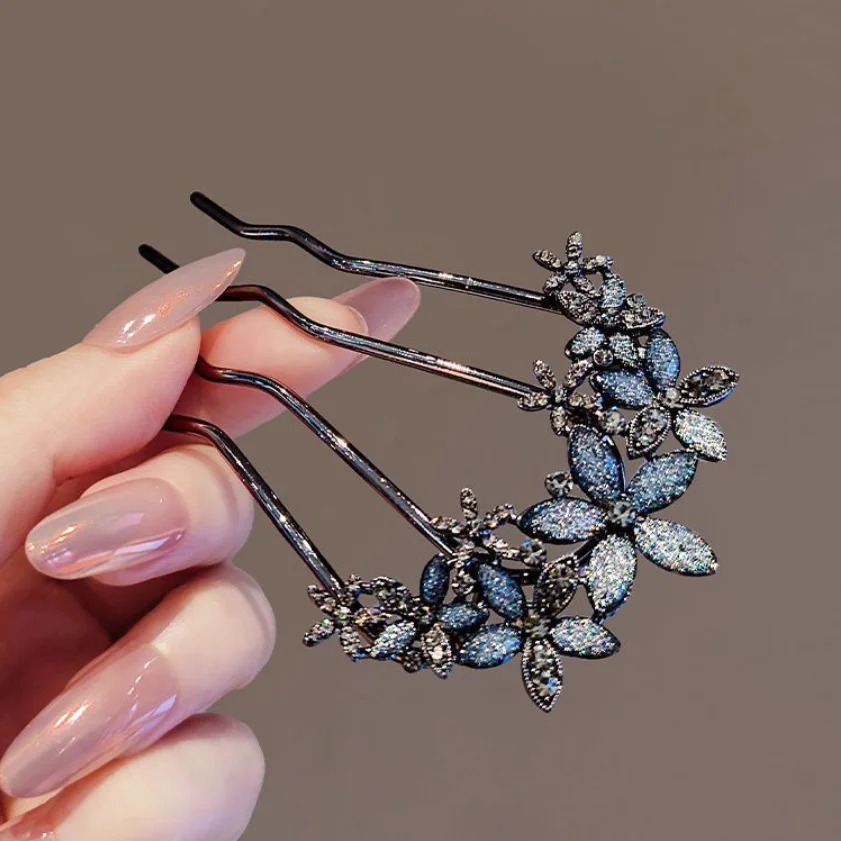 Luxury Crystal U-shaped Hair Combs For Bridal Women Hairstye Metal Hair Stick Bun Updo Bride Hairpins Wedding Hair Accessories view 3