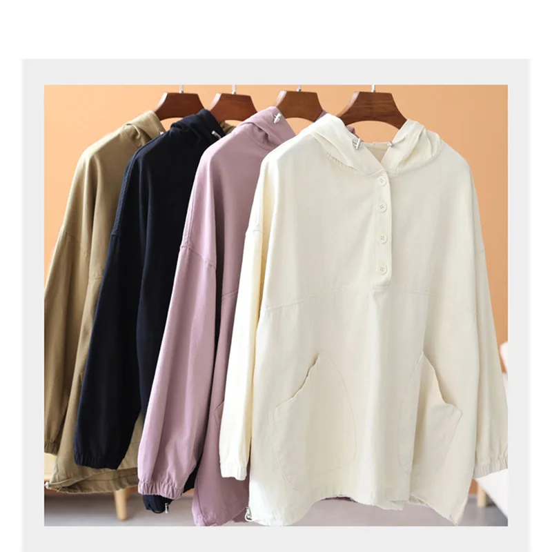 

Japanese Sweet Style Hoodie Korean Loose Solid Color Panel Versatile Casual Long Sleeve Simple Fashion Pullover Spring New 2023