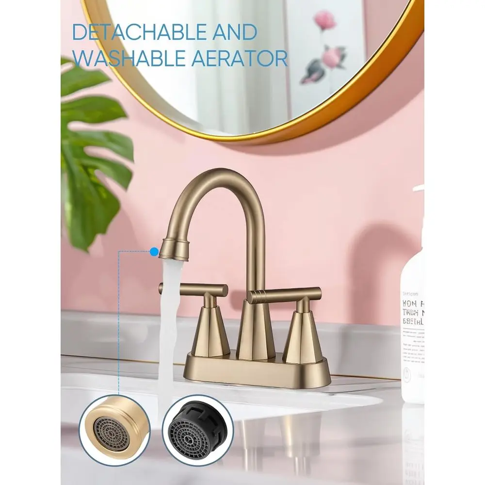 طقم صنبور حوض مركزي ذهبي مصقول مكون من قطعتين مع 3 فتحات و4 مساحات وصرف منبثق وخرطومين #5