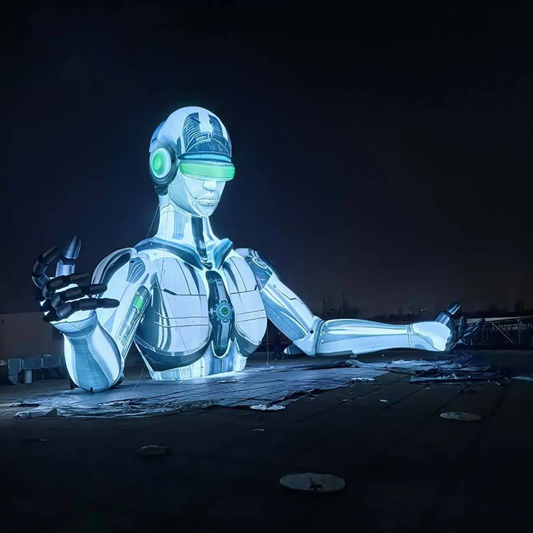 Giant Inflatable Robot Cyberpunk Cyborg Bust Air Model for Music Festival Stage Decor Science Fiction Event Advertising Display