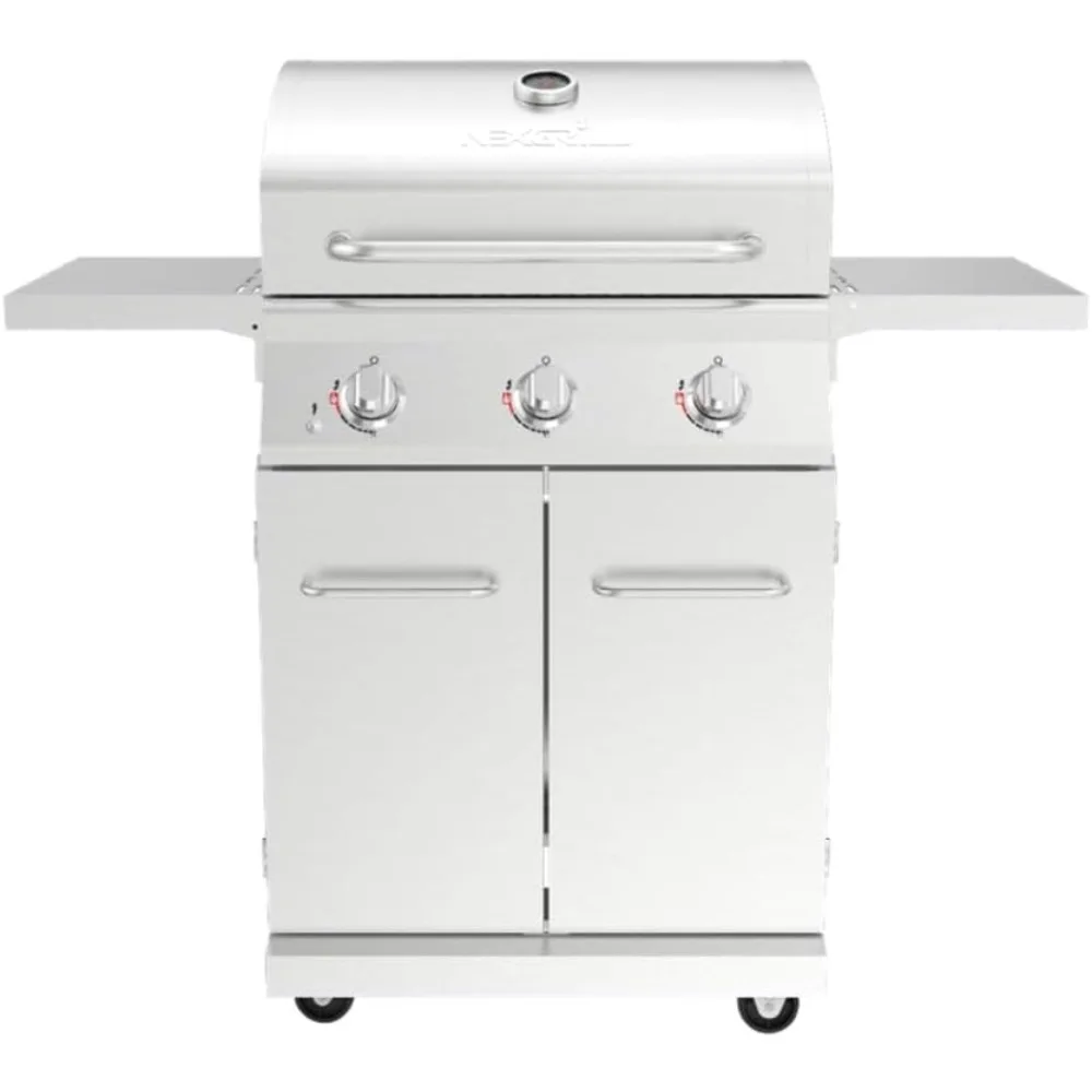 

Stainless Steel 3-Burner Propane Gas Grill w/Foldable Side Shelves, 40,500BTUS, 591.05 sq. in. Cooking Area, Perfect for Outdoo