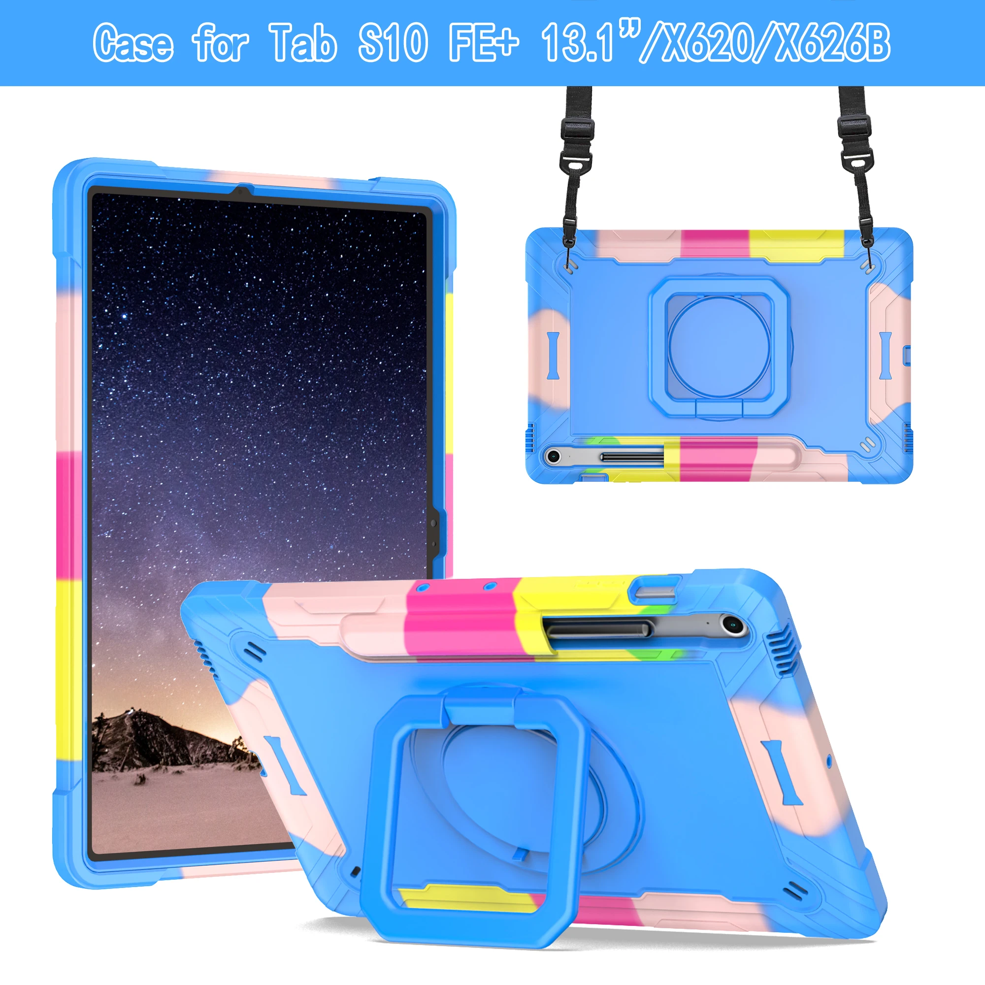 

360 Rotating Case for Samsung Galaxy Tab S10 FE Plus 2025 13.1" SM-X620 X626 Stand Armor Cover With Handle Grip & Shoulder Strap
