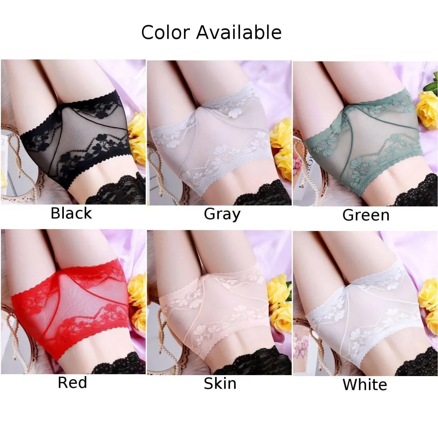 Women Floral Mesh Comfort Sheer Transparent Underwear High Rise Seamless Briefs Panties Elastic Solid Ladies Shorts