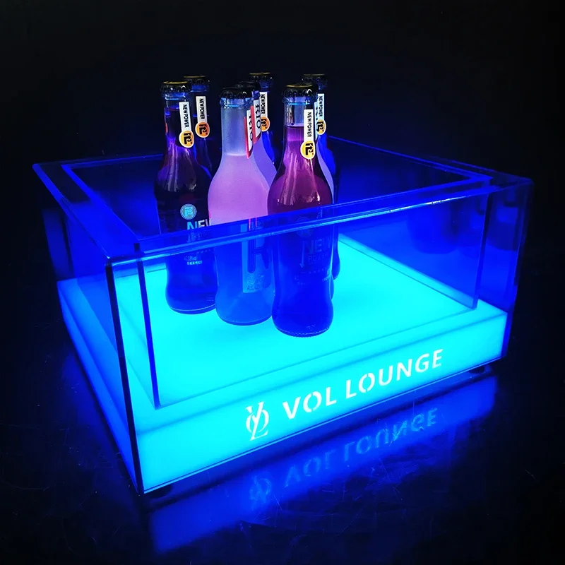 Luminous Led Square Rectangular LED Ice Bucket Wine Seat Display Rack